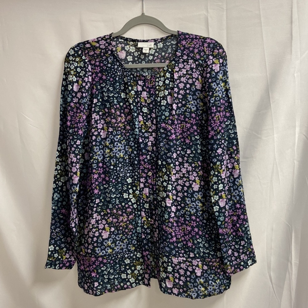 J. Jill Floral Button Front Blouse Top Blue Purple Size XS NWT